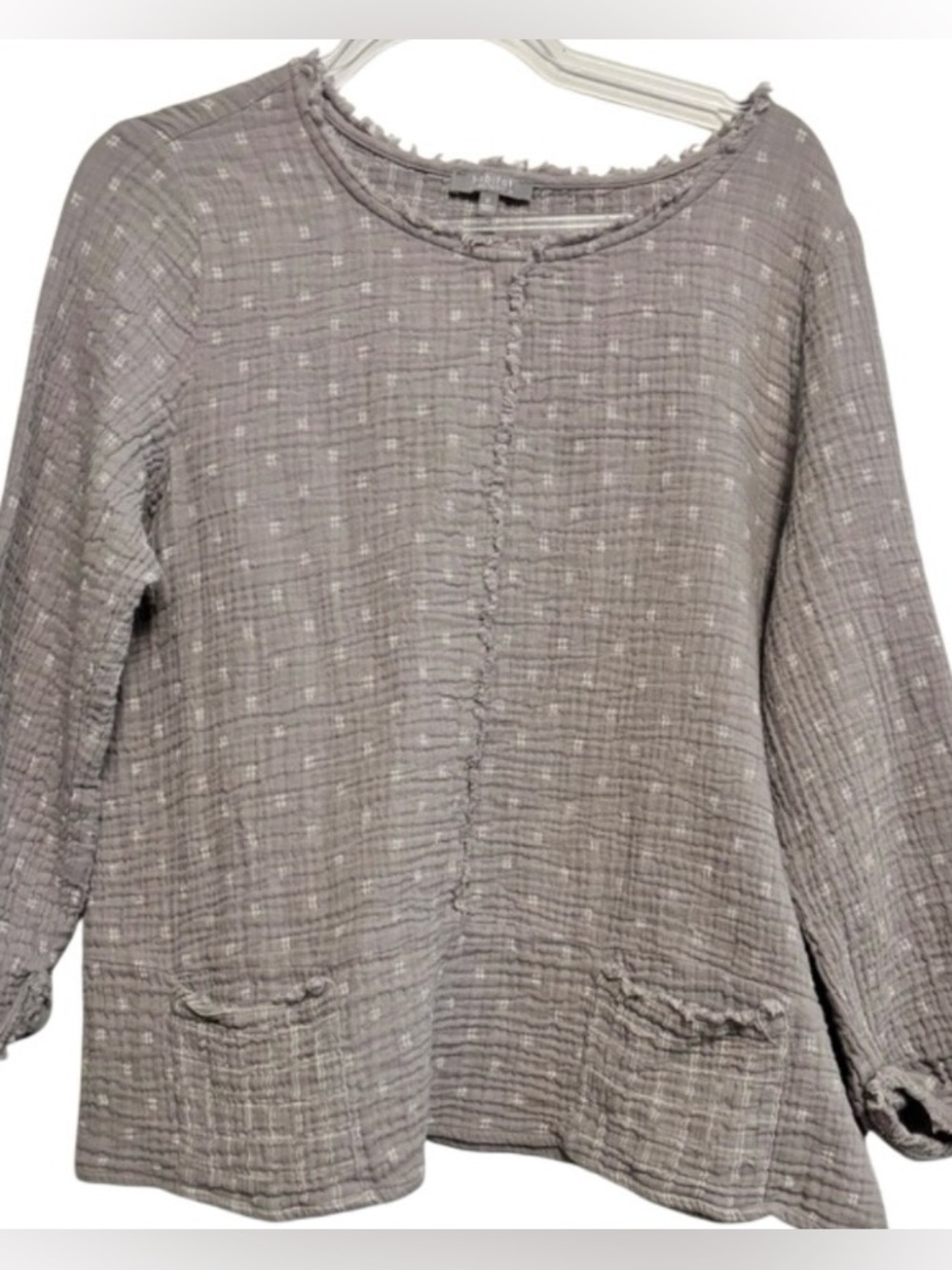 Habitat 100% Cotton Gauze Tunic Top‎ Textured  Frayed Hem 3/4 Sleeve Size Medium